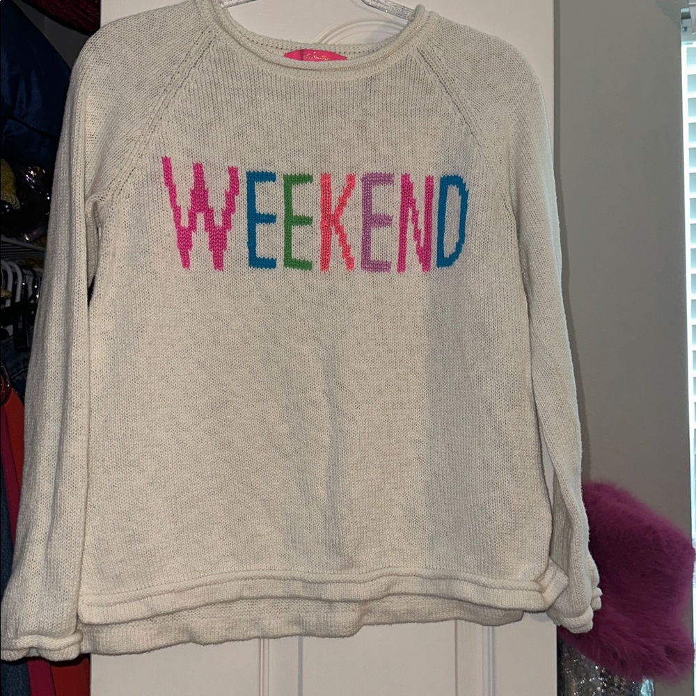 Lilly Pulitzer Cream Sweater with Multicolor Weekend Design
